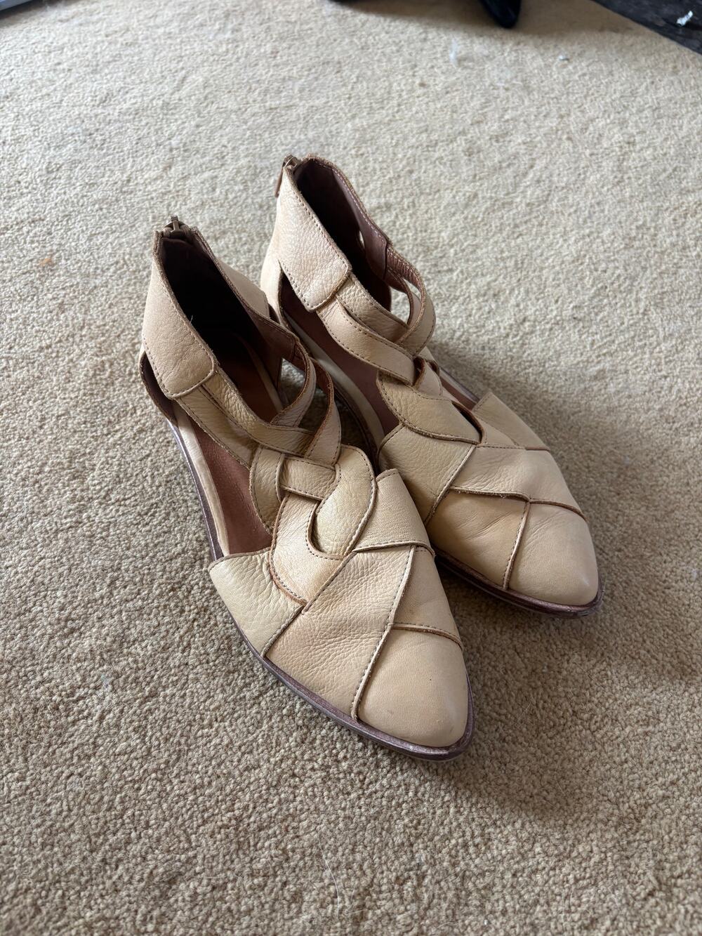 Free People Tan Woven Leather Huarache Ankle Booties